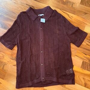 COTTON ON Mens Knit Button Down Short Sleeve Shirt Top Brown‎ Large NWT resort